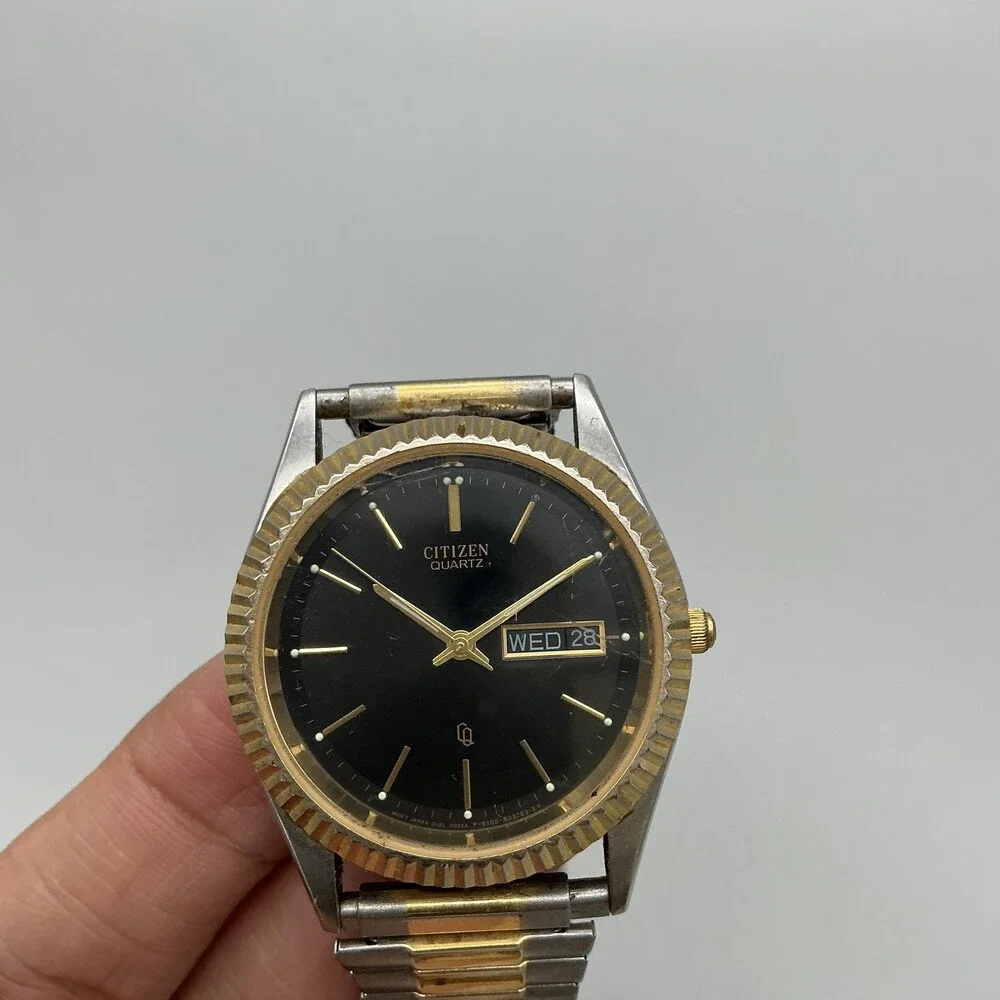 Vintage Citizen 6100 Mens Watch 36mm Day-Date Two Tone Expansion New Battery